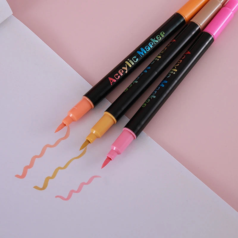 Professional Art Use 24-120Colors Acrylic Paint Markers, Dual-Tip Fine and Brush Tip Pens, Suitable for Stone, Wood, Calligraphy