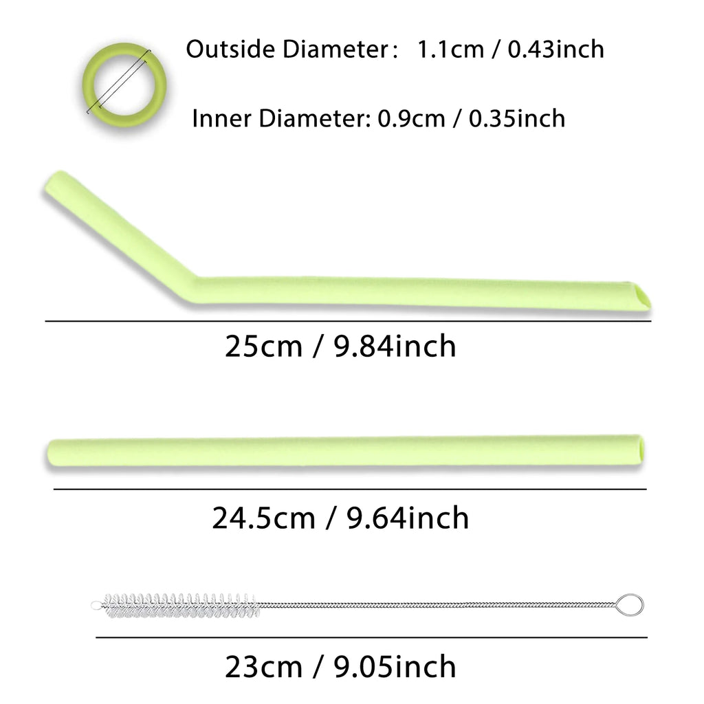 Reusable Silicone Straws Set with Cleaning Brushes, for Water, Milk, Juices, Smoothies, Flexible Portable, Straight, Bent Straws
