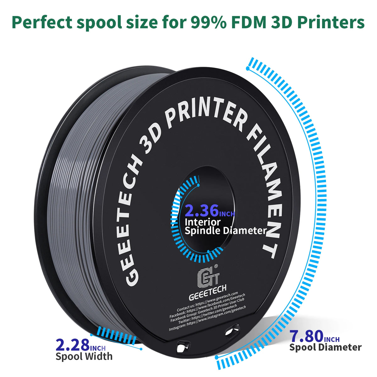 Geeetech ABS+ 3D Filament 1.75mm 1KG Plastic 3D Printer Material, Tangle-Free, Non-Toxic, Vacuum Packaging White Blac Redk BLue