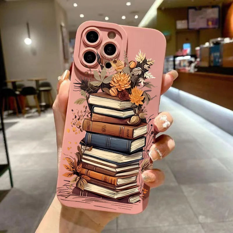 Creative Beautiful Book Pattern Phone Case For iPhone 11 12 13 14 15 16 17 Air 18 Pro Max 16E 7 8 Plus X XR XS Shockproof Cover