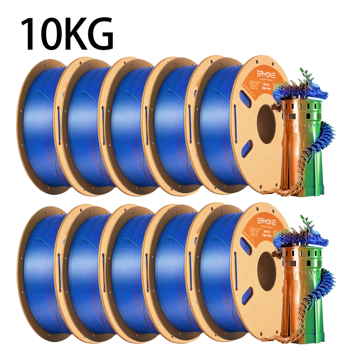 NEW ERYONE 1KG/3KG/10KG Promotion Tri- Color Silk PLA Filament For 3D Printing 1.75mm Filament High Quality Free Fast Shipping